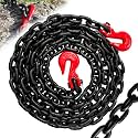 G80 Safety Binder Chain, 3/8"20 FT, 7100 lbs WLL Heavy Duty Tow Chain with Clevis Grab Hooks, Trailer Log Chocker Accessories (Oiled Black)