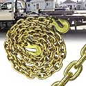G80 Transport Binder Chain 3/8 Inch x 10 Foot | Tow Chain with Clevis Grab Hooks | 7,100 lbs Safe Working Load | Heavy Duty Chain for Transporting Towing (3/8'' x 10FT (Yellow Zinc))