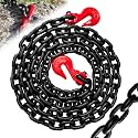 G80 Transport Binder Chain 3/8"×10 ft|Log Chain with Hooks Wll 7100 lbs for Heavy Duty|Safety Tow Chains Towing Trailer Extension|Secure Working Load for Tie-Down and Lifting(Oiled Black)