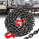 G80 Transport Binder Chain 5/16 Inch x 20 Foot | Tow Chain with Clevis Grab Hooks | 4,900 lbs Safe Working Load | Heavy Duty Chains for Transporting Towing Tie Down Binding Equipment