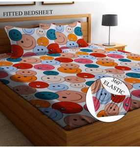 gaarvi homes cotton king fitted elastic 240 tc printed 1 bedsheet with 2 pillow covers red