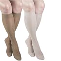 GABRIALLA Sheer Graduated Compression Knee High Stockings 2 Pack (20-22 mmHg) H-160: Medium Beige Nude