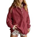 Gacaky Sweatshirt for Women Oversized Henley Neck Pullover Top Fall Outfits