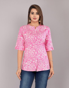 gadodiya casual printed women pink white top