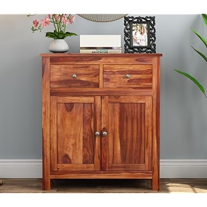 solid sheesham wood 2 drawer 2 door sideboard cabinet  wooden storage cabinet for living room amp bedroom vail honey finish