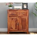 Solid Sheesham Wood 2 Drawer 2 Door Sideboard Cabinet | Wooden Storage Cabinet for Living Room &amp; Bedroom (Vail, Honey Finish)