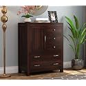 Solid Sheesham Wood 5 Drawer 1 Door Sideboard Cabinet | Wooden Storage Cabinet for Living Room &amp; Bedroom (Clanton, Walnut Finish)
