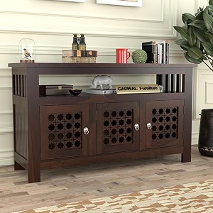 solid sheesham wood 6 shelves 2 door sideboard cabinet  wooden storage cabinet for living room amp bedroom decatur walnut finish