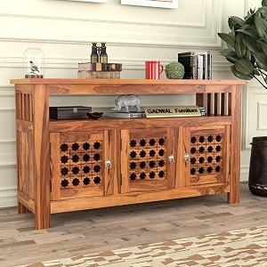 solid sheesham wood 6 shelves 2 door sideboard cabinet  wooden storage cabinet for living room amp bedroom decatur honey finish