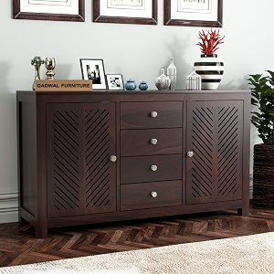 solid sheesham wood sideboard tv cabinet - elegant free-standing movable chest of drawers with 4 drawers amp 4 shelf storag for stylish living room rylan walnut finish