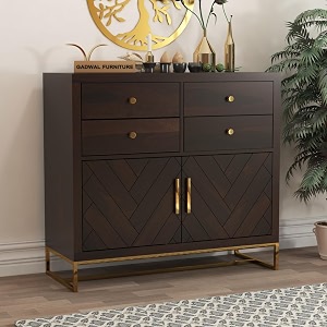 solid sheesham wood sideboard cabinet with 4 drawer 2 door storage cabinet  wooden storage cabinet for living room amp bedroom home davis walnut finish
