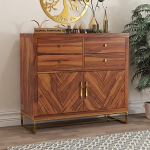 solid sheesham wood sideboard cabinet with 4 drawer 2 door storage cabinet  wooden storage cabinet for living room amp bedroom home davis honey finish
