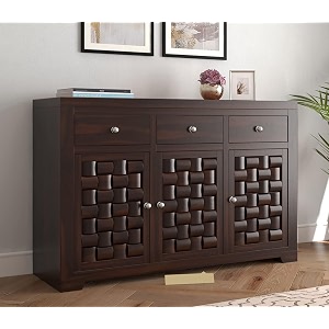 solid sheesham wood sideboard cabinet with 3 drawer 3 door storage cabinet  wooden storage cabinet for living room amp bedroom home homer walnut finish
