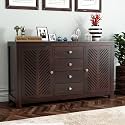 Solid Sheesham Wood Sideboard TV Cabinet - Elegant Free-Standing Movable Chest of Drawers with 4 Drawers &amp; 4 Shelf storag for Stylish Living Room (Rylan, Walnut Finish)