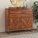 Solid Sheesham Wood Sideboard Cabinet with 4 Drawer 2 Door Storage Cabinet | Wooden Storage Cabinet for Living Room &amp; Bedroom Home (Davis, Honey Finish)