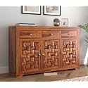 Solid Sheesham Wood Sideboard Cabinet with 3 Drawer 3 Door Storage Cabinet | Wooden Storage Cabinet for Living Room &amp; Bedroom Home (Homer, Honey Finish)