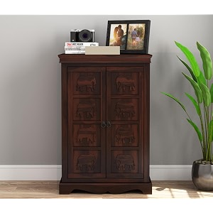 solid sheesham wood storage cabinet with 2 shelves amp 2 door sideboard cabinet  wooden rack cabinet for living room amp bedroom storage troy walnut finish