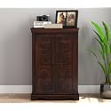 Solid Sheesham Wood Storage Cabinet with 2 Shelves &amp; 2 Door Sideboard Cabinet | Wooden Rack Cabinet for Living Room &amp; Bedroom Storage (Troy, Walnut Finish)