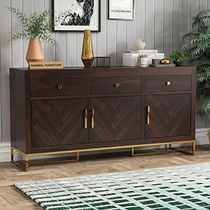 solid sheesham wood wooden storage cabinet with 3 drawers 3 shelves amp 3 door  sideboard cabinet for bedroom living room storage solution  cullman walnut finish