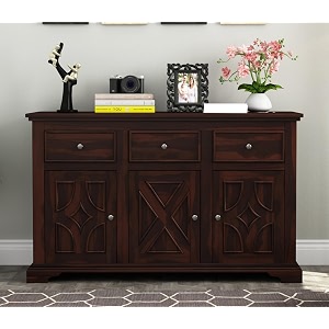 solid sheesham wood wooden storage cabinet with 6 shelves 3 drawer amp 3 door storage  sideboard cabinet for bedroom living room storage solution  novato walnut finish
