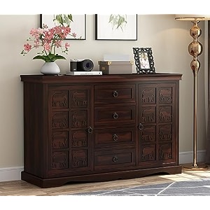 gadwal furniture solid sheesham wood wooden cabinet sideboard with 4 drawers and 2-door storage for your living room bedroom storage neriah walnut finish