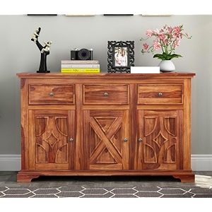 solid sheesham wood wooden storage cabinet with 6 shelves 3 drawer amp 3 door storage  sideboard cabinet for bedroom living room storage solution  novato honey finish