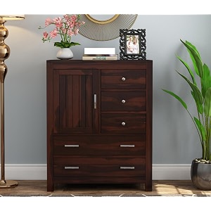 sheesham wooden chest of drawers for living room with 5 spacious drawer amp door storage - chest of drawers wooden drawer cabinet for bedroom home decor maleah walnut finish