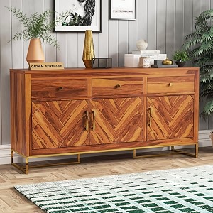 solid sheesham wood wooden storage cabinet with 3 drawers 3 shelves amp 3 door  sideboard cabinet for bedroom living room storage solution  cullman honey finish