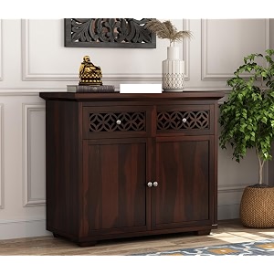 solid sheesham wood wooden cabinet sideboard with 2 drawers and 2-door storage sarahi walnut finish