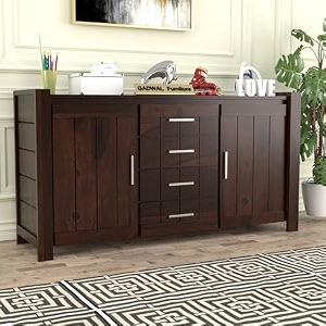 solid sheesham wood wooden cabinet sideboard with 4 drawers and 2-door storage lexie walnut finish