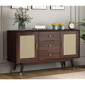 solid sheesham wood sideboard cabinet with 3 drawer amp 4 shelves - chest of drawers wooden drawer storage cabinet for bedroom living room amp home storage furniture liam