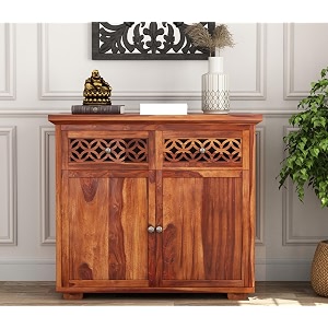 solid sheesham wood wooden cabinet sideboard with 2 drawers and 2-door storage sarahi honey finish