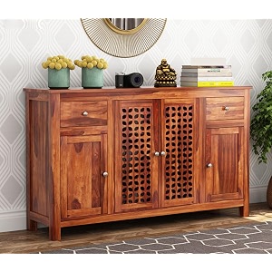 sheesahm wood sideboard cabinet  2 drawers 4 doors  large wooden storage cabinet 7 shelves  buffet cabinet crockery credenza for living room dining room emiliana honey finish