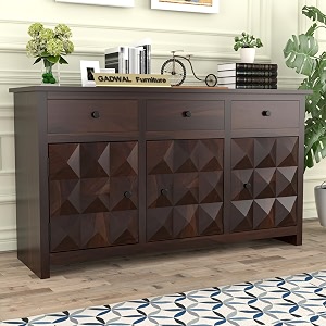 solid sheesham wood wooden storage cabinet with 3 drawers 3 shelves amp 3 door  sideboard cabinet for bedroom living room storage solution  diego walnut finish