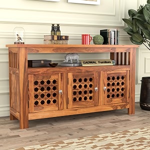 solid sheesham wooden sideboard cabinet with 3 door amp 6 shelves - chest of drawers wooden drawer storage cabinet for bedroom living room storage carla honey finish