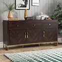Solid Sheesham Wood Wooden Storage Cabinet with 3 Drawers 3 Shelves &amp; 3 Door | Sideboard Cabinet for Bedroom Living Room Storage Solution | (Cullman, Walnut Finish)