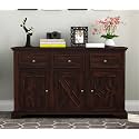 Solid Sheesham Wood Wooden Storage Cabinet with 6 Shelves 3 Drawer &amp; 3 Door Storage | Sideboard Cabinet for Bedroom Living Room Storage Solution | (Novato, Walnut Finish)