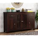 Solid Sheesham Wood Wooden Sideboard Storage Cabinet : Ideal for Living Room and Bedroom with 2 Drawers and 7-Shelf Storage (David, Walnut Finish)