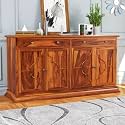 Solid Sheesham Wood Wooden Storage Cabinet with 2 Drawers 4 Shelves &amp; 2 Door | Sideboard Cabinet for Bedroom Living Room Storage Solution | (Wales, Honey Finish)