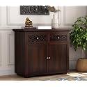 Solid Sheesham Wood Wooden Sideboard Storage Cabinet : Ideal for Living Room and Bedroom with 2 Drawers and 2-Shelf Storage (Jackson, Walnut Finish)