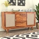 Solid Sheesham Wood Wooden Storage Cabinet with 3 Drawers 4 Shelves & 2 Door | Sideboard Cabinet for Bedroom Living Room Storage Solution | (Haines, Honey Finish)