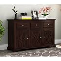 Solid Sheesham Wood Wooden Sideboard Storage Cabinet : Ideal for Living Room and Bedroom with 3 Drawers and 6-Shelf Storage (Miles, Walnut Finish)