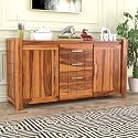 Solid Sheesham Wood Wooden Cabinet Sideboard with 4 Drawers and 2-Door Storag (Lexie, Honey Finish)