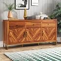 Solid Sheesham Wood Wooden Storage Cabinet with 3 Drawers 3 Shelves &amp; 3 Door | Sideboard Cabinet for Bedroom Living Room Storage Solution | (Cullman, Honey Finish)