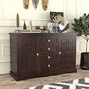 Solid Sheesham Wood Wooden Sideboard Storage Cabinet : Ideal for Living Room and Bedroom with 4 Drawers and 4-Shelf Storage (Anthony, Walnut Finish)
