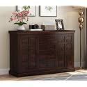 Solid Sheesham Wood Wooden Storage Cabinet with 4 Drawers 4 Shelves &amp; 2 Door | Sideboard Cabinet for Bedroom Living Room Storage Solution | (Oxnard, Walnut Finish)