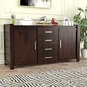 Solid Sheesham Wood Wooden Cabinet Sideboard with 4 Drawers and 2-Door Storage (Lexie, Walnut Finish)