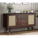 Solid Sheesham Wood Sideboard Cabinet with 3 Drawer &amp; 4 Shelves - Chest of Drawers Wooden Drawer Storage Cabinet for Bedroom Living Room &amp; Home Storage Furniture (Liam)