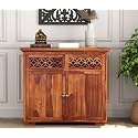Solid Sheesham Wood Wooden Cabinet Sideboard with 2 Drawers and 2-Door Storage (Sarahi, Honey Finish)