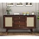 Solid Sheesham Wood Wooden Storage Cabinet with 3 Drawers 4 Shelves &amp; 2 Door | Sideboard Cabinet for Bedroom Living Room Storage Solution | (Haines, Walnut Finish)